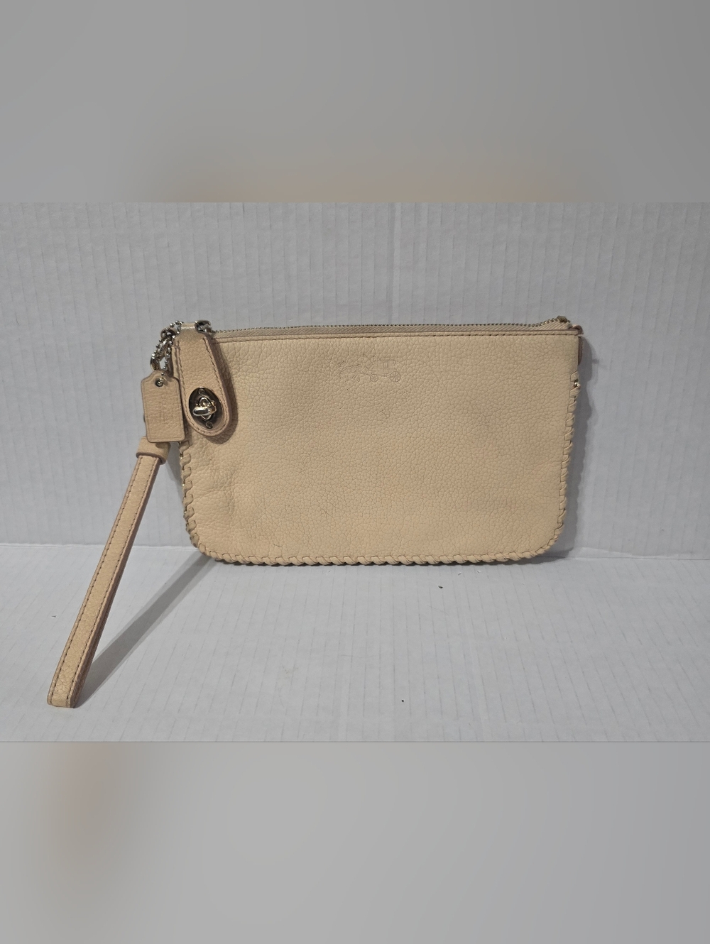 Coach Wristlet Light Beige Braided Metal & Leather Small Bag